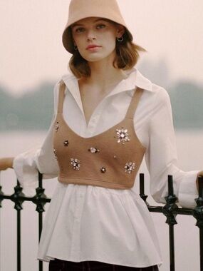 Anthropologie Reath & Wren Embellished Cropped Tank
